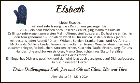 Todesanzeige von Elsbeth  von UEL