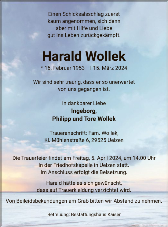 Todesanzeige von Harald Wollek von UEL