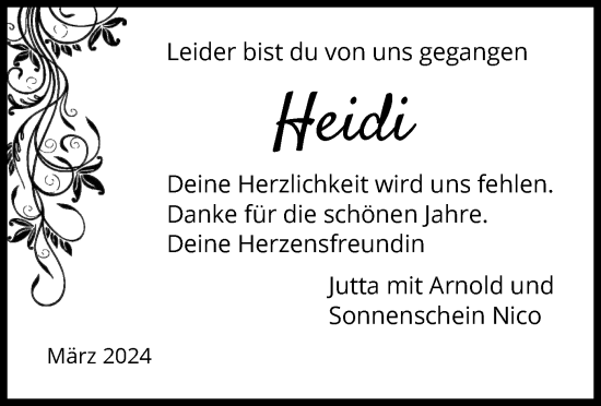 Todesanzeige von Heidi  von UEL