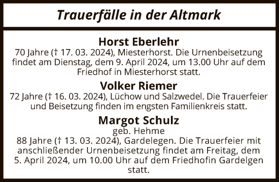 Todesanzeige von Totentafel vom 26.03.2024 von UEL