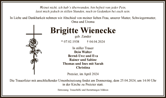 Todesanzeige von Brigitte Wienecke von UEL