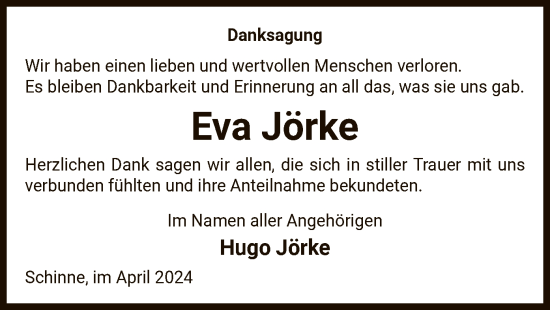 Todesanzeige von Eva Jörke von UEL