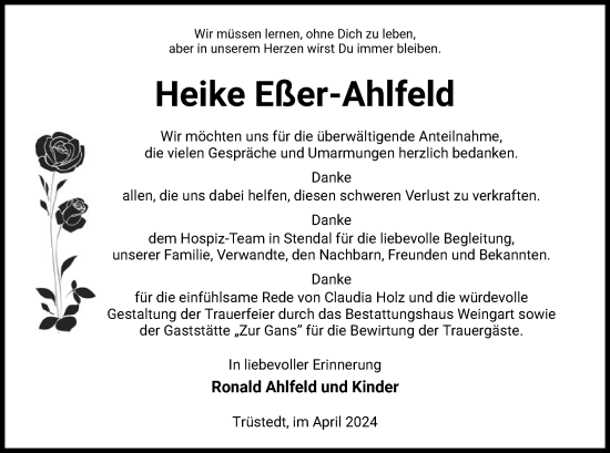 Todesanzeige von Heike Eßer-Ahlfeld von UEL