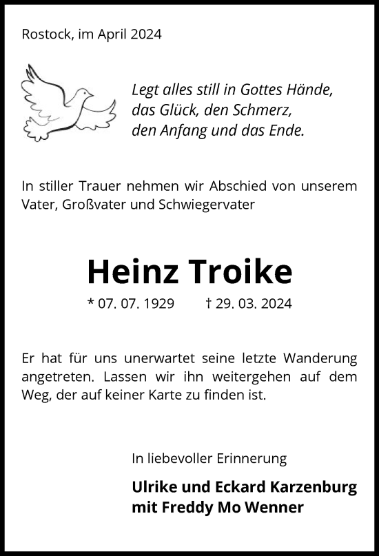 Todesanzeige von Heinz Troike von UEL