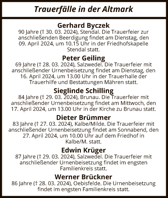 Todesanzeige von Sterbetafel vom 05.04.2024 von UEL