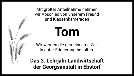 Todesanzeige von Tom  von UEL