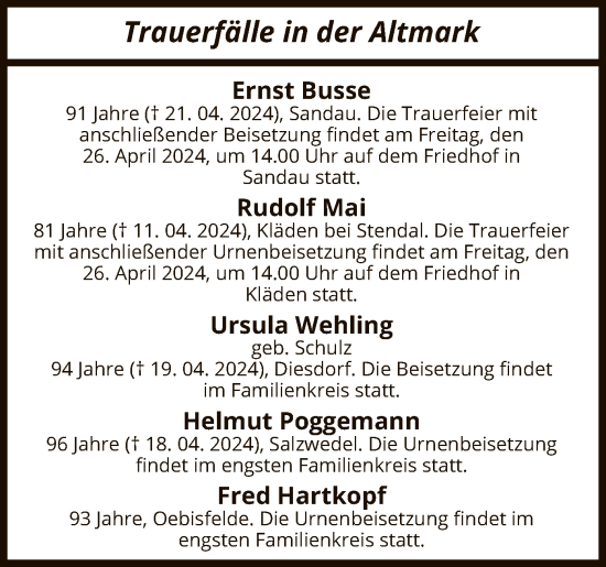 Todesanzeige von Trauerfälle  von UEL