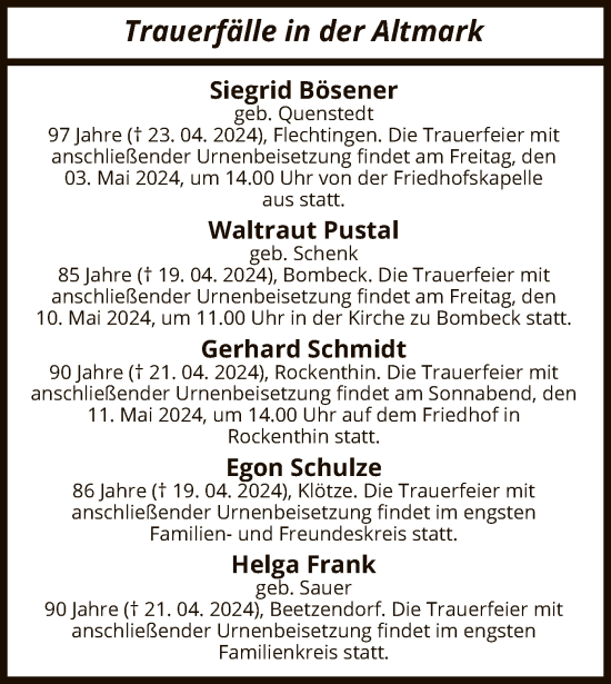 Todesanzeige von Trauerfälle  von UEL