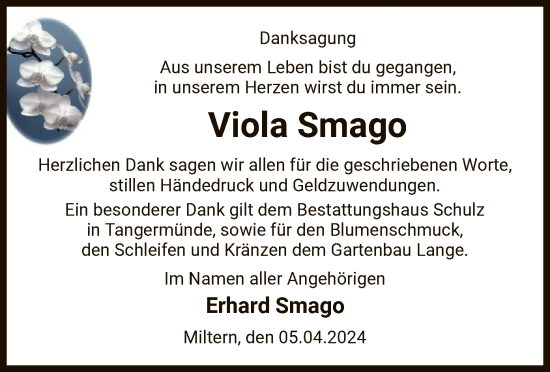 Todesanzeige von Viola Smago von UEL