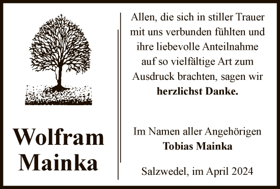 Todesanzeige von Wolfram Mainka von UEL