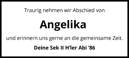 Todesanzeige von Angelika  von UEL