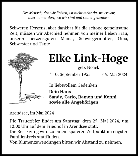 Todesanzeige von Elke Link-Hoge von UEL