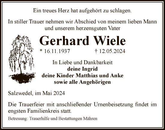 Todesanzeige von Gerhard Wiele von UEL