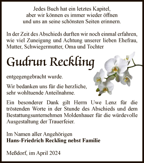 Todesanzeige von Gudrun Reckling von UEL