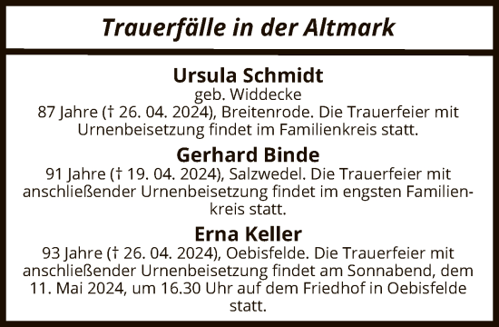 Todesanzeige von Sterbetafel vom 02.05.2024 von UEL