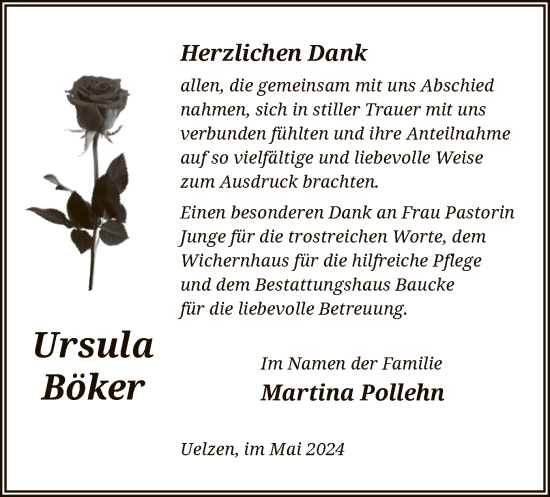 Todesanzeige von Ursula Bröker von UEL
