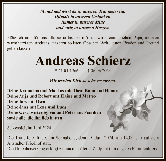 Todesanzeige von Andreas Schierz von UEL