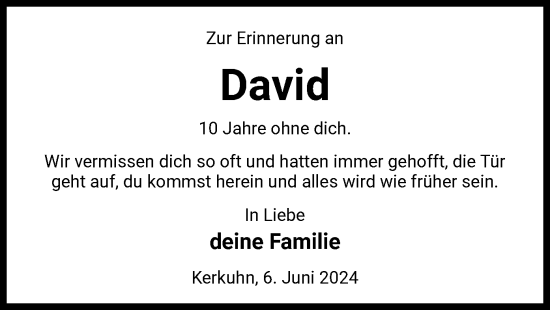 Todesanzeige von David  von UEL