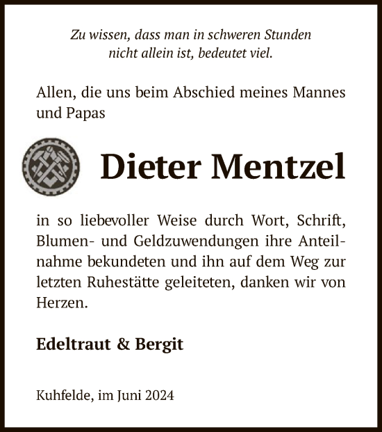 Todesanzeige von Dieter Menzel von UEL