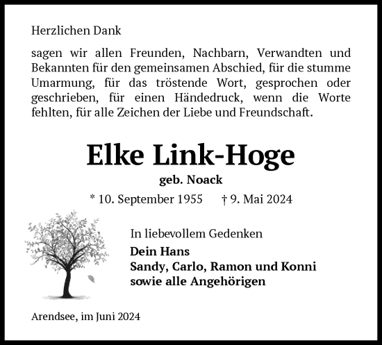 Todesanzeige von Elke Link-Holte von UEL