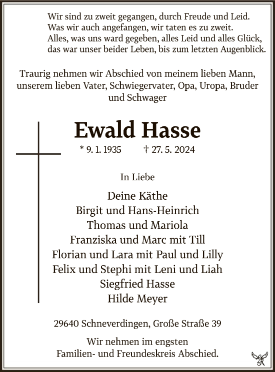 Todesanzeige von Ewald Hasse von UEL