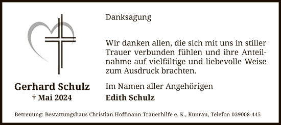 Todesanzeige von Gerhard Schulz von UEL