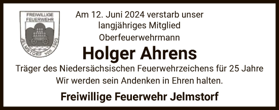 Todesanzeige von Holger Ahrens von UEL