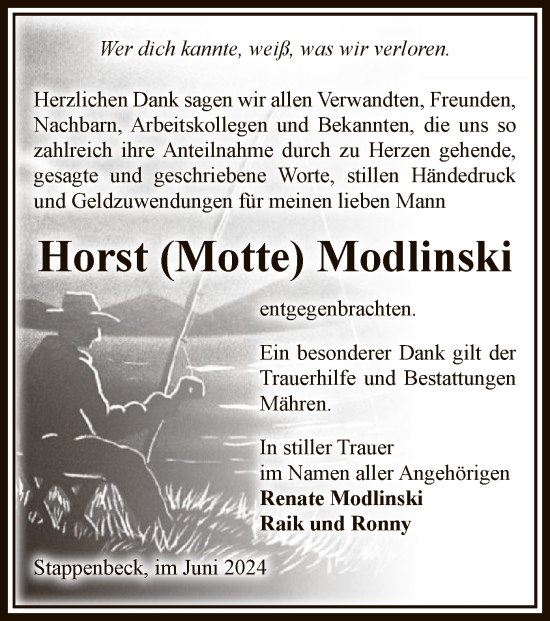 Todesanzeige von Horst Modlinski von UEL
