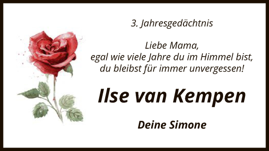 Todesanzeige von Ilse van Kempen von UEL