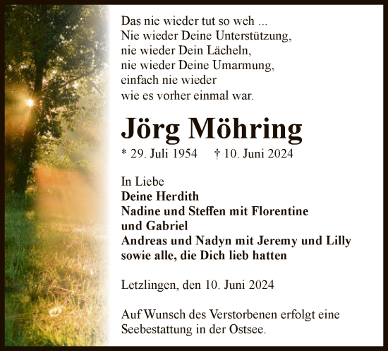 Todesanzeige von Jörg Möhring von UEL