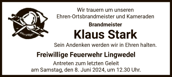 Todesanzeige von Klaus Stark von UEL