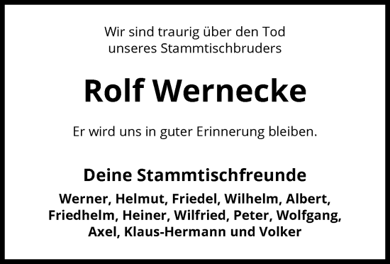 Todesanzeige von Rolf Wernecke von UEL