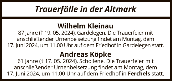 Todesanzeige von Sterbetafel vom 07.06.2024 von UEL