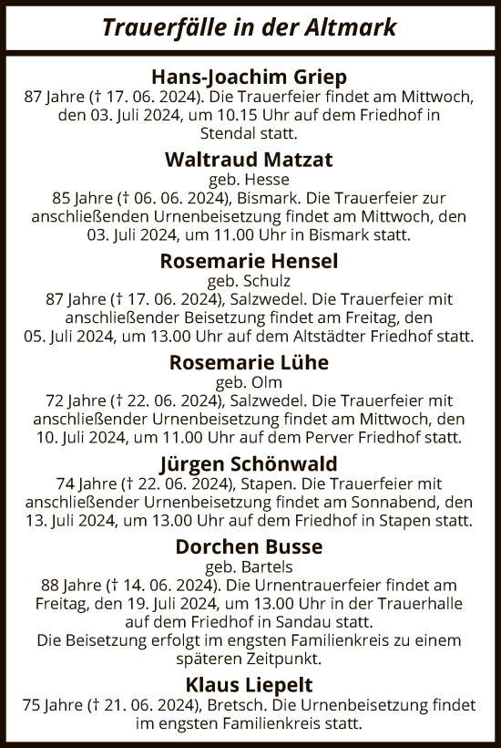 Todesanzeige von Trauerfälle  von UEL