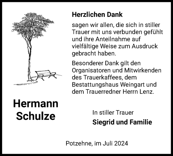 Todesanzeige von Hermann Schulze von UEL