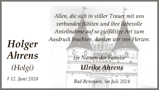 Todesanzeige von Holger Ahrens von UEL