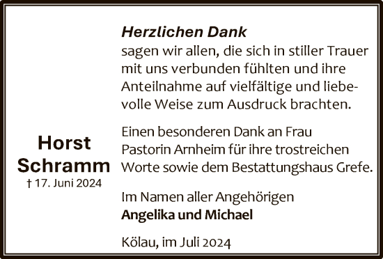 Todesanzeige von Horst Schramm von UEL