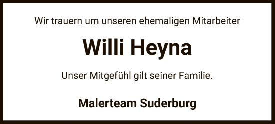 Todesanzeige von Willi Heyna von UEL
