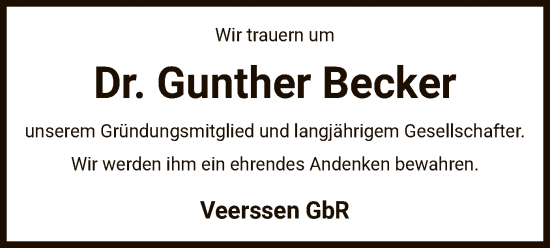 Todesanzeige von Gunther Becker von UEL