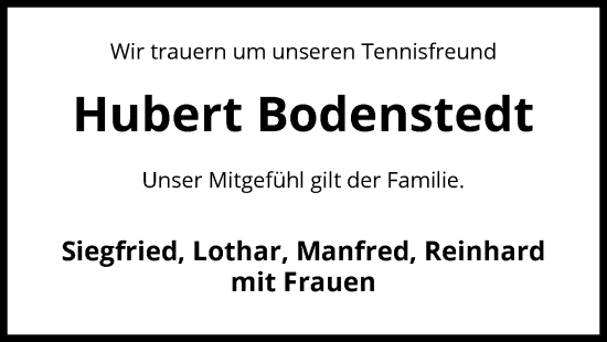 Todesanzeige von Hubert Bodenstedt von UEL