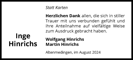 Todesanzeige von Inge Hinrichs von UEL