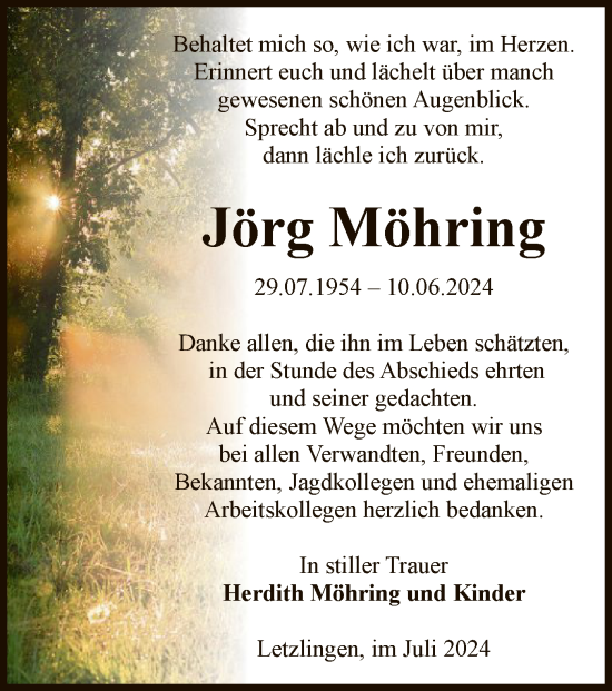 Todesanzeige von Jörg Möhring von UEL