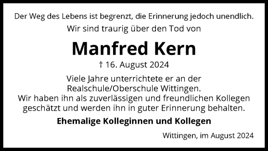 Todesanzeige von Manfred Kern von UEL