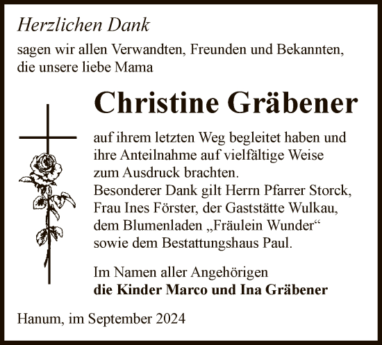 Todesanzeige von Christine Gräbener von UEL