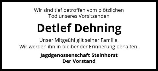 Todesanzeige von Detlef Dehning von UEL