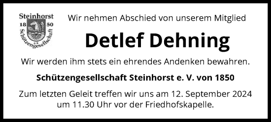 Todesanzeige von Detlef Dehning von UEL
