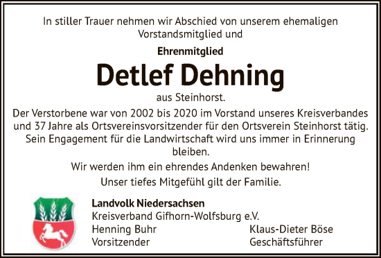 Todesanzeige von Detlef Dehning von UEL