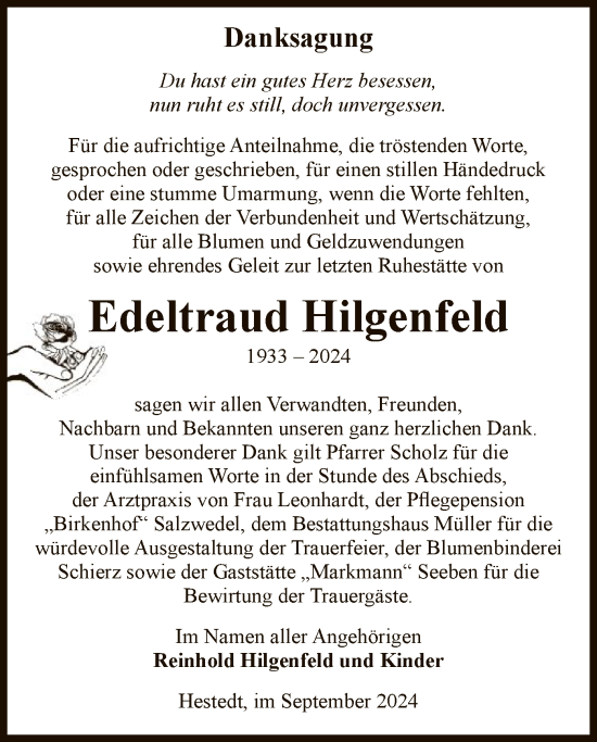 Todesanzeige von Edeltraud Hilgenfeld von UEL
