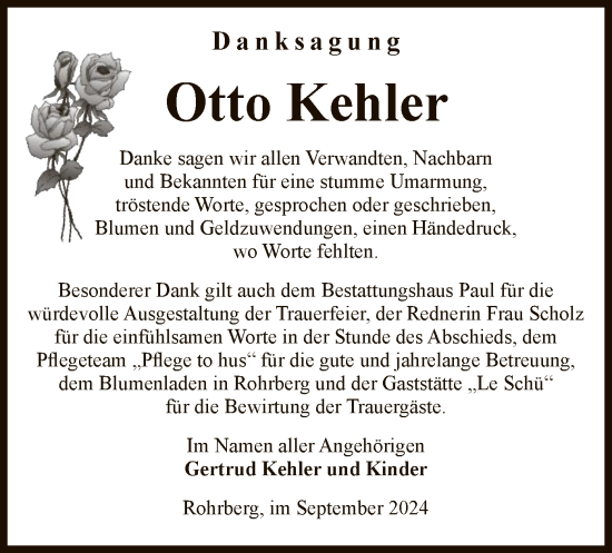 Todesanzeige von Otto Kehler von UEL