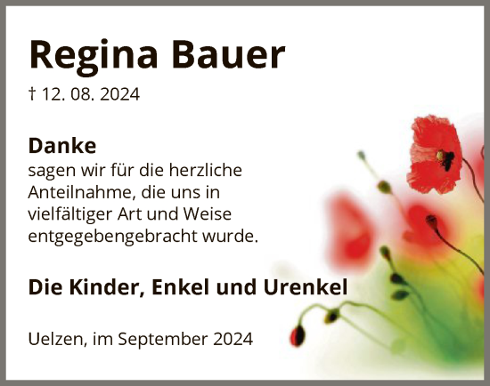 Todesanzeige von Regina Bauer von UEL